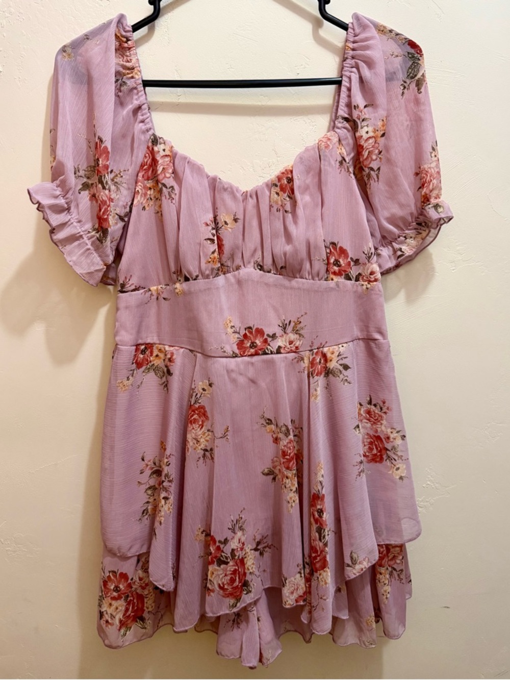 NWOT Pink Floral Puff-Sleeve ROMPER
